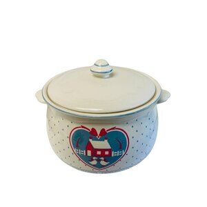 Vintage‎ Ceramic Pot with Lid Country Farmhouse Heart Design